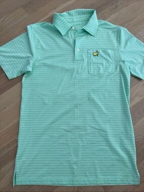 Masters Mint Striped Polo with Pocket Logo